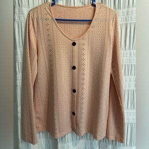 Peach Button-Up Eyelet Women Top